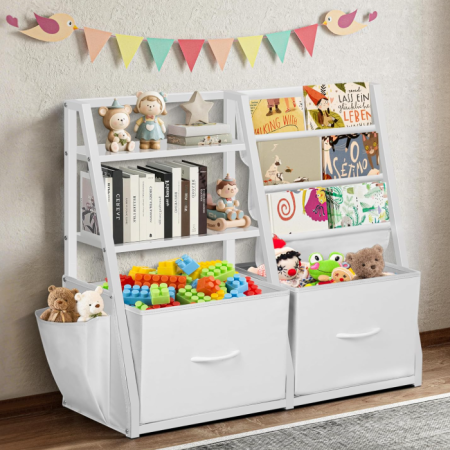 Kids Bookshelf and Toy Storage Cabinet with Drawers, Montessori Book Shelf for Nursery, Bedroom and Playroom