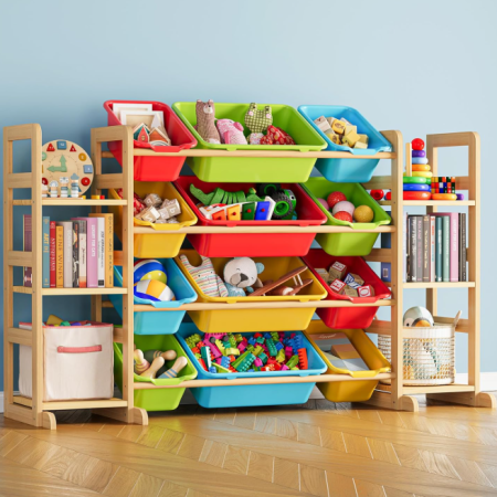 Toy Storage Organizer with Shelves and Storage Bins, Kids Bookshelf and Toy Cabinet for Bedroom, Playroom and Home Organization