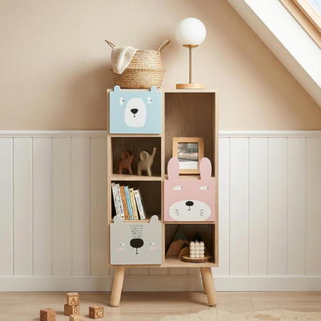 Kids Bookcase and Toy Storage Cabinet with Drawers and Cubes, Wooden Organizer Shelf for Toddlers, Classroom and Playroom
